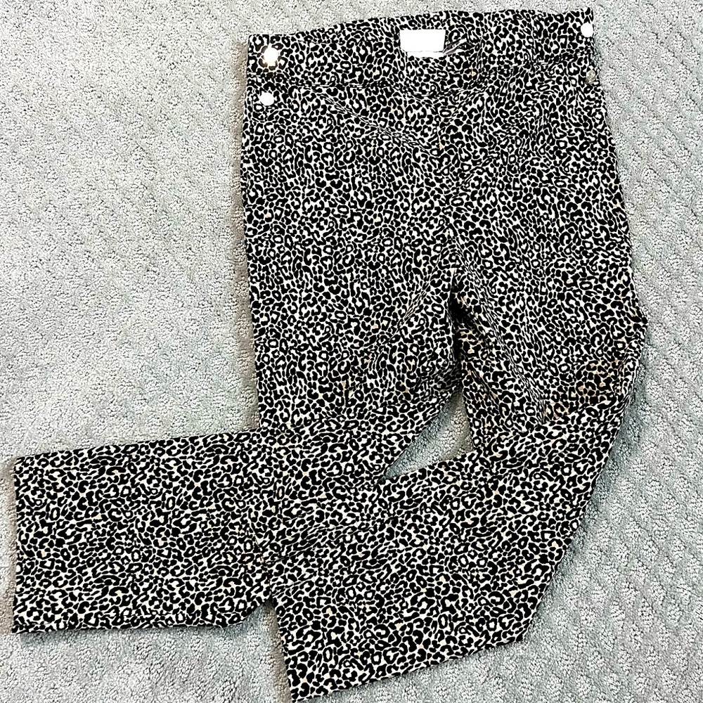 Rafaela animal print women’s pants with silver buttons at the waist in Size 10